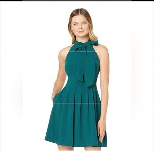 Vince Canuto Women’s Crepe Fit&Flare Bow Neck Minidress Green size 4